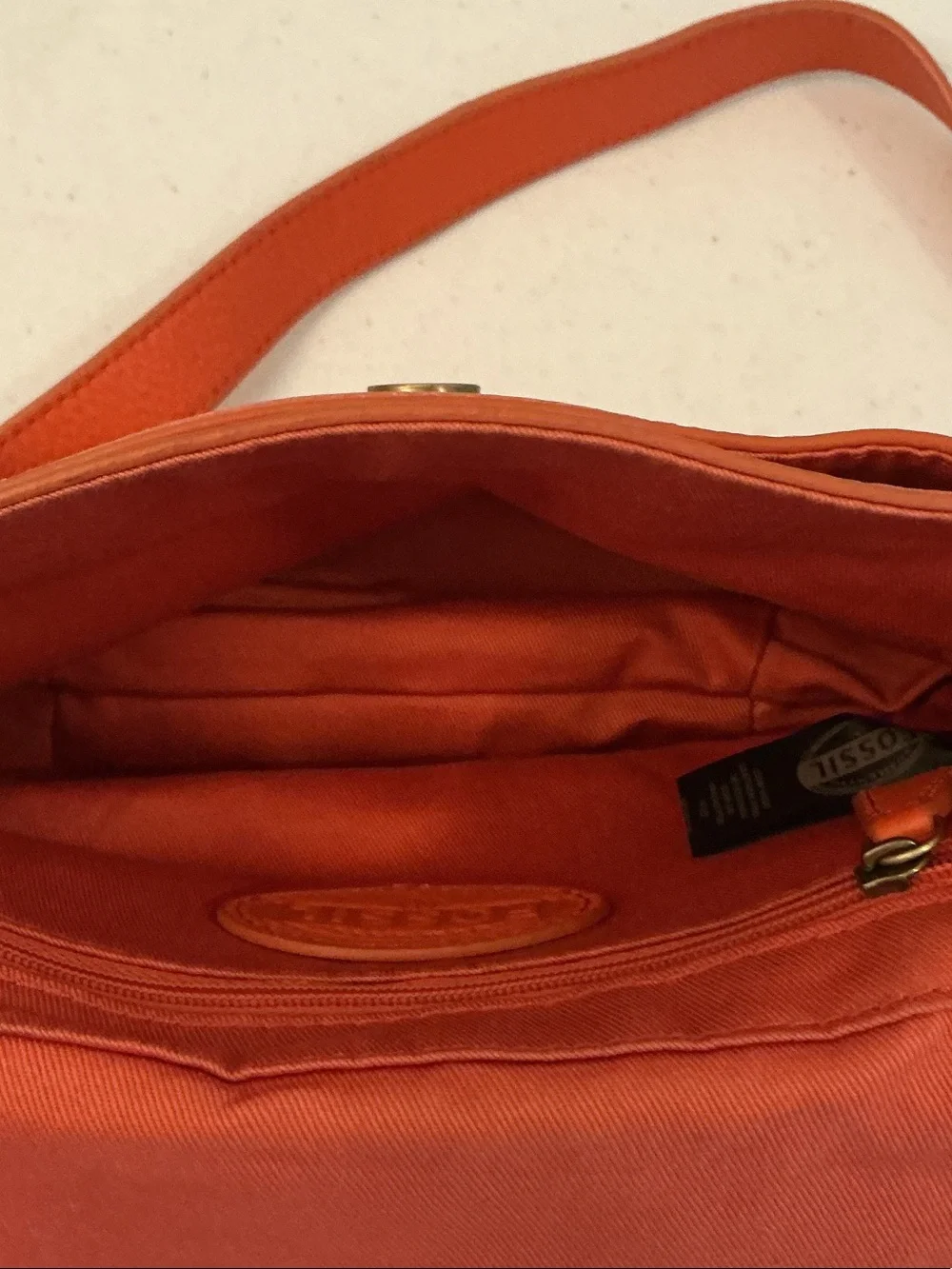 Fossil Orange Leather Crossbody Purse - Picture 6 of 7